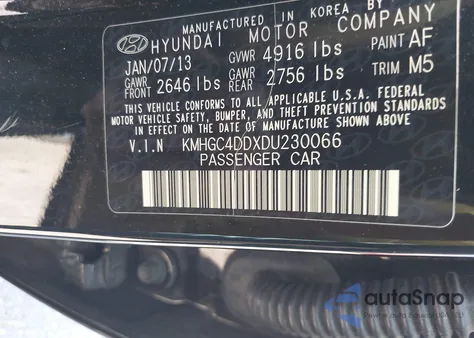 2013 Hyundai Genesis 3.8L из США, поврежденный, VIN KMHGC4DDXDU230066